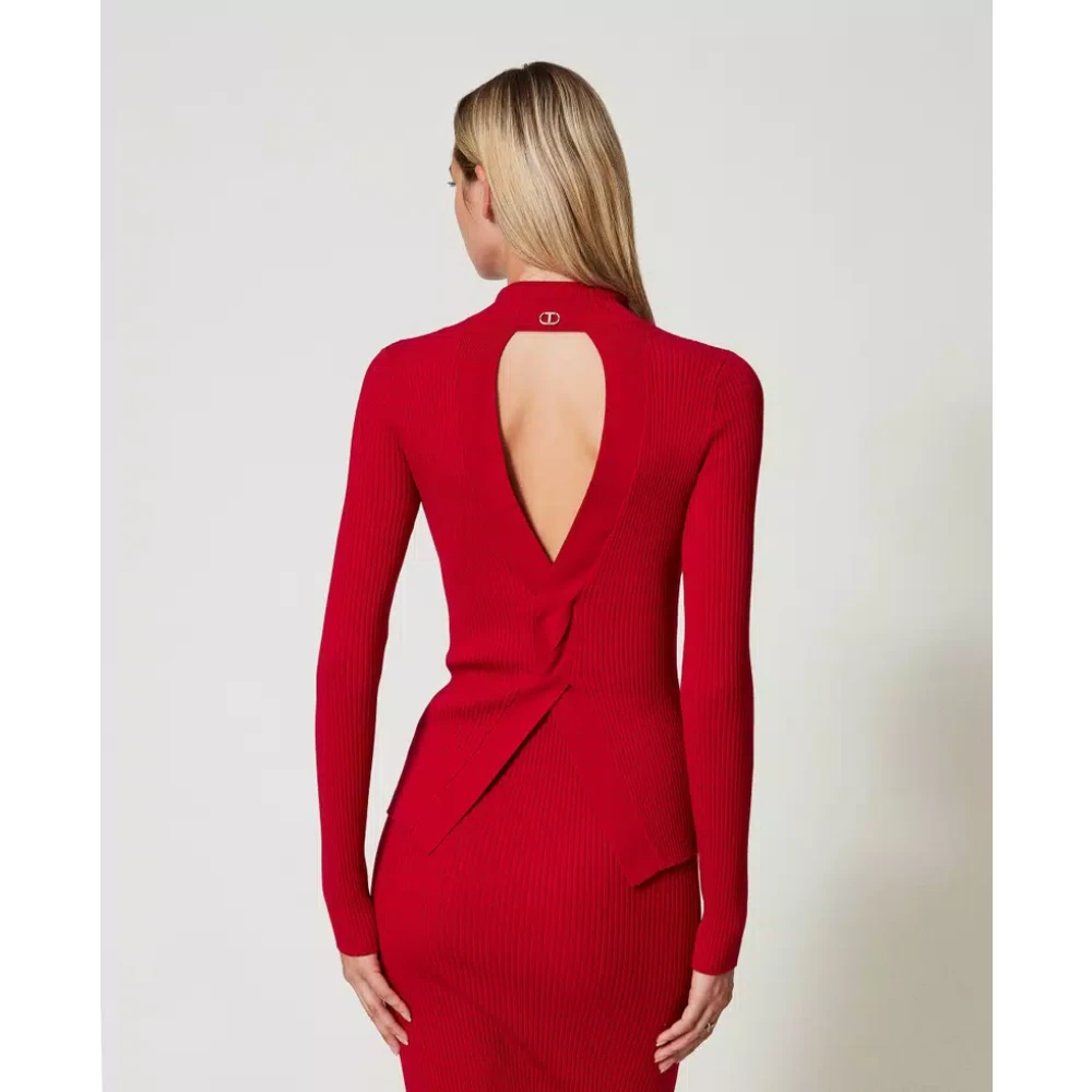 Twinset Geribbeld Rood Coltrui Trui Red Dames