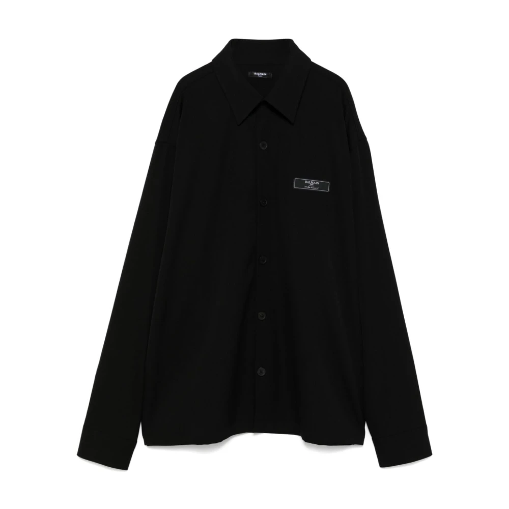 Balmain Zwarte Shirt met Logopatch Black Heren