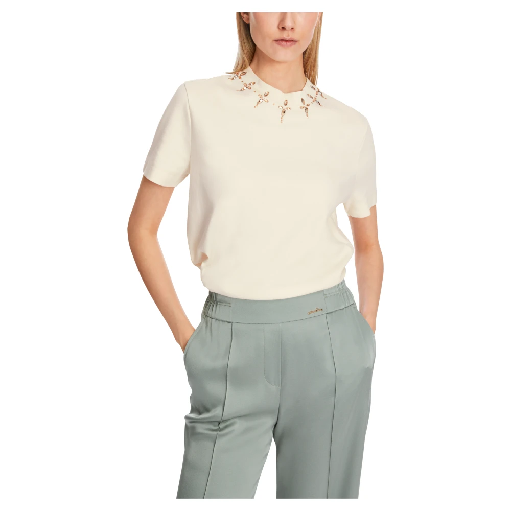 Marc Cain Strass T-shirt met ellips details Beige Dames