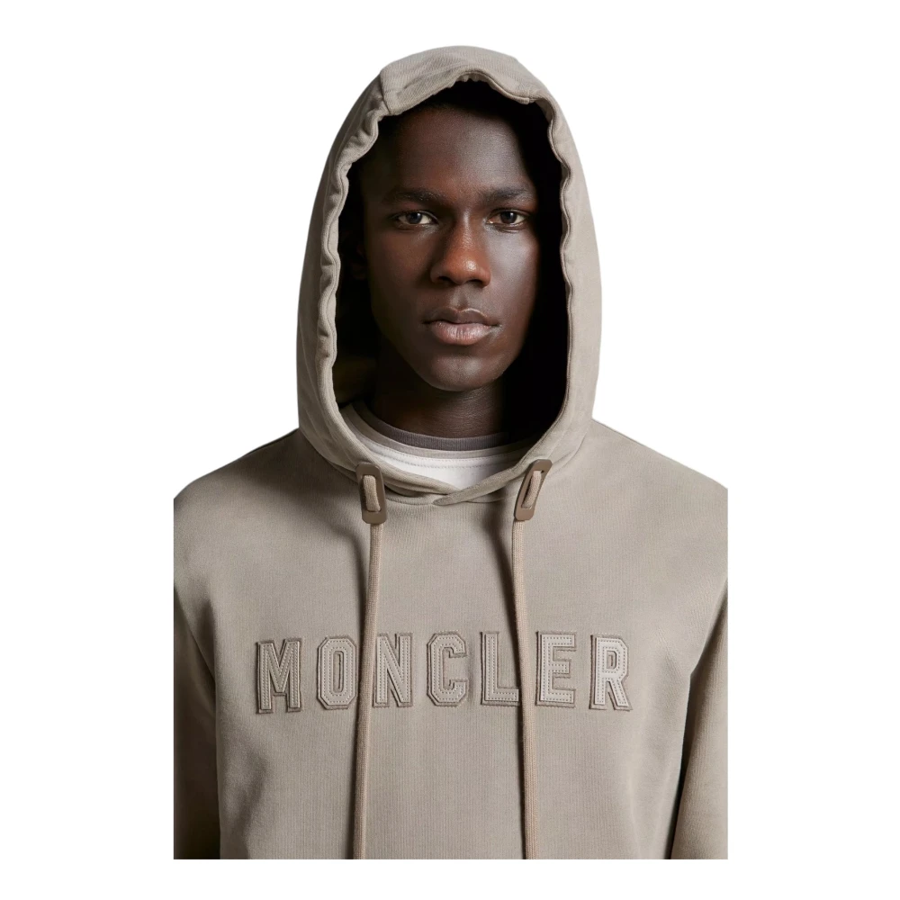 Moncler Beige Logo Hoodie Katoen Fleece Beige Heren