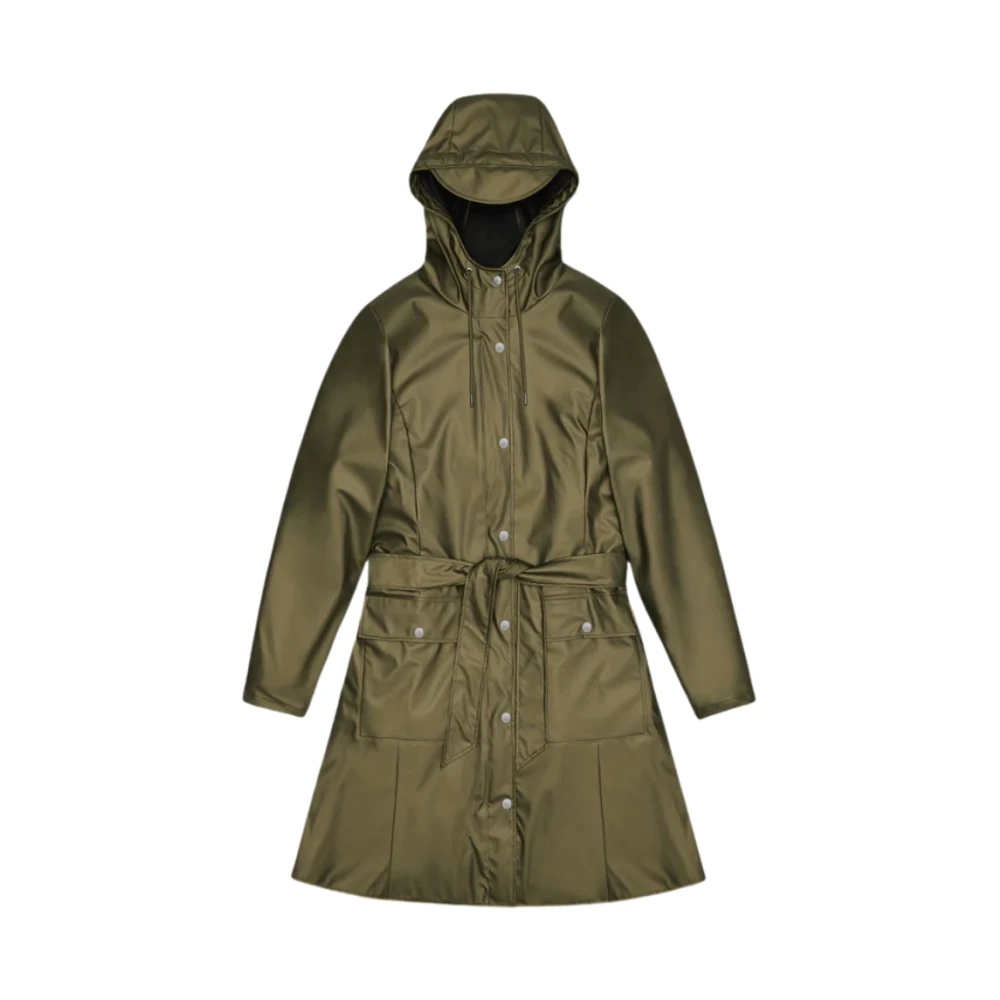 Rains Women's Green Long Jacket With Hood - Rain Jackets - Xl - Jackets