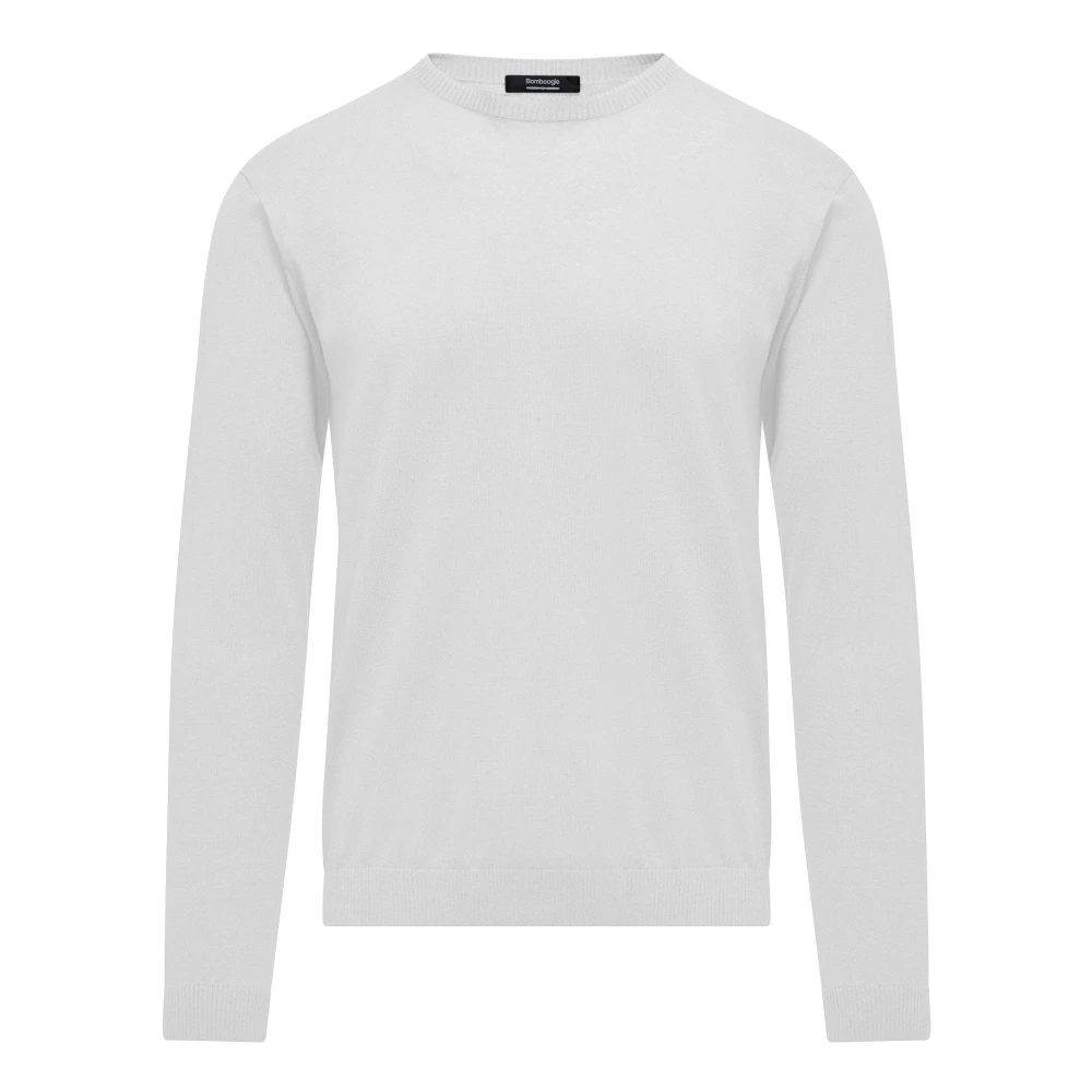 Bomboogie Men's White Linen And Cotton Crew-Neck Jumper - Round-Neck Knitwear - L - Knitwear