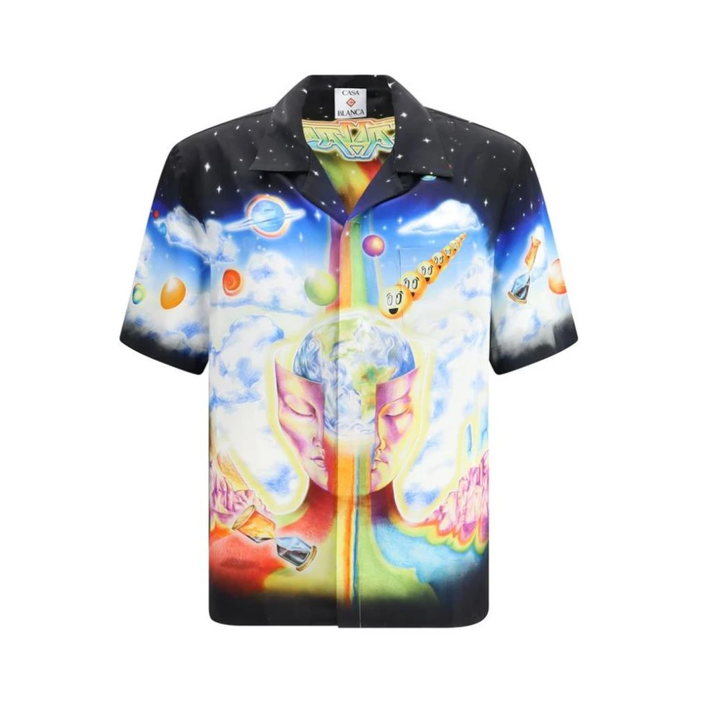 Casablanca Men's Multicolor Short Sleeve Shirts, L, Patterned Silk Shirt
