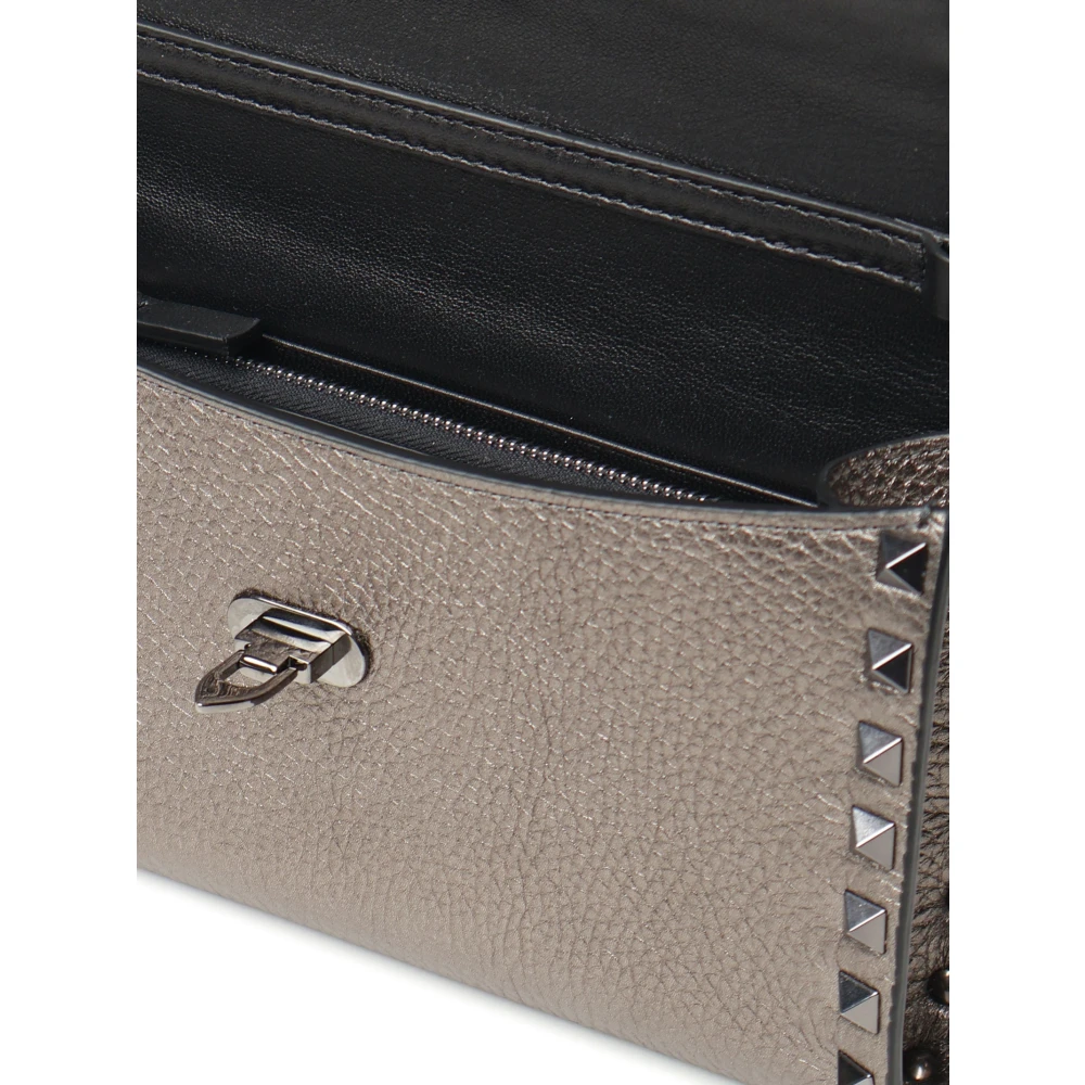 Valentino Garavani Studded Leren Kettingportemonnee Zilver Gray Dames