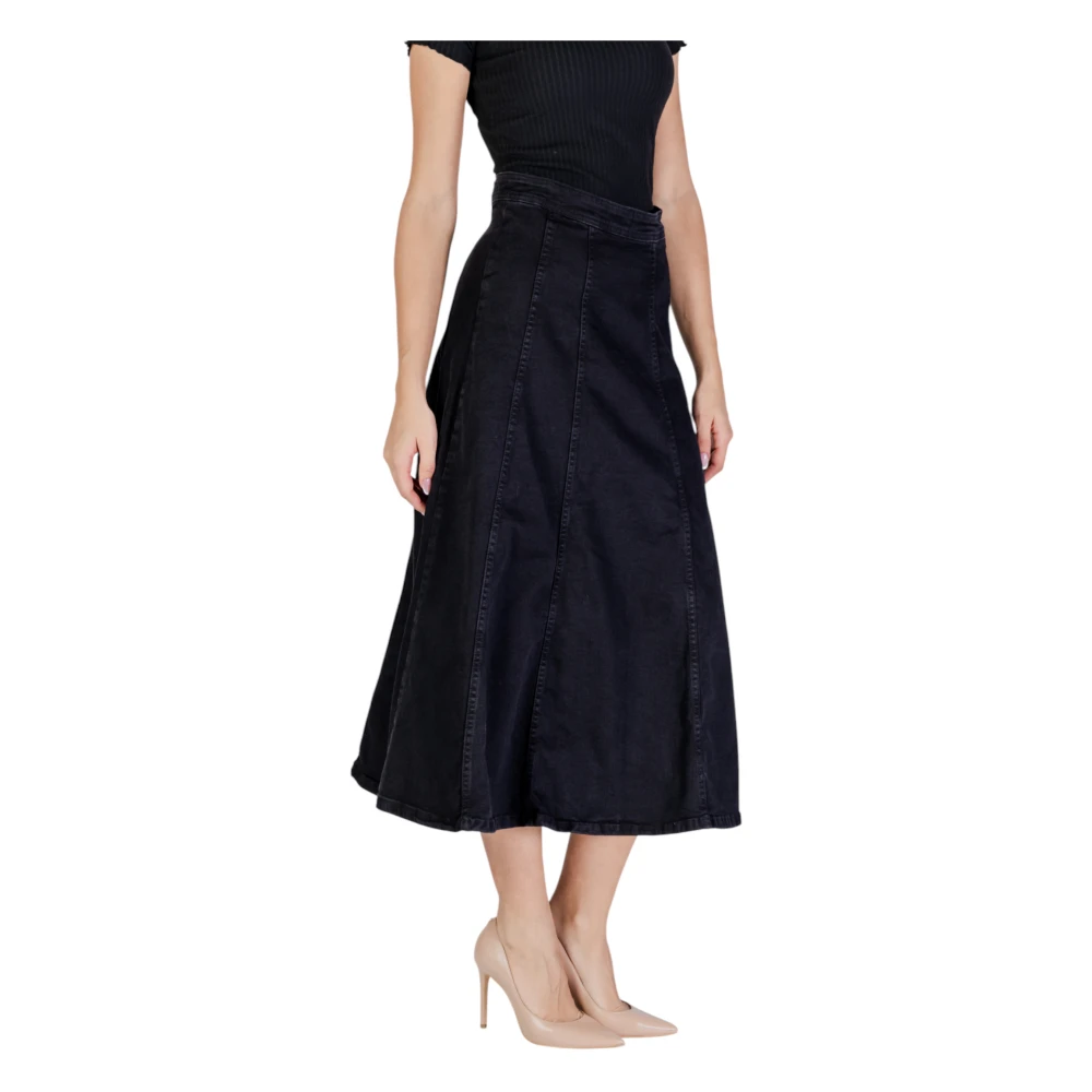 Ichi Zwarte katoen-lycra rok met rits Black Dames