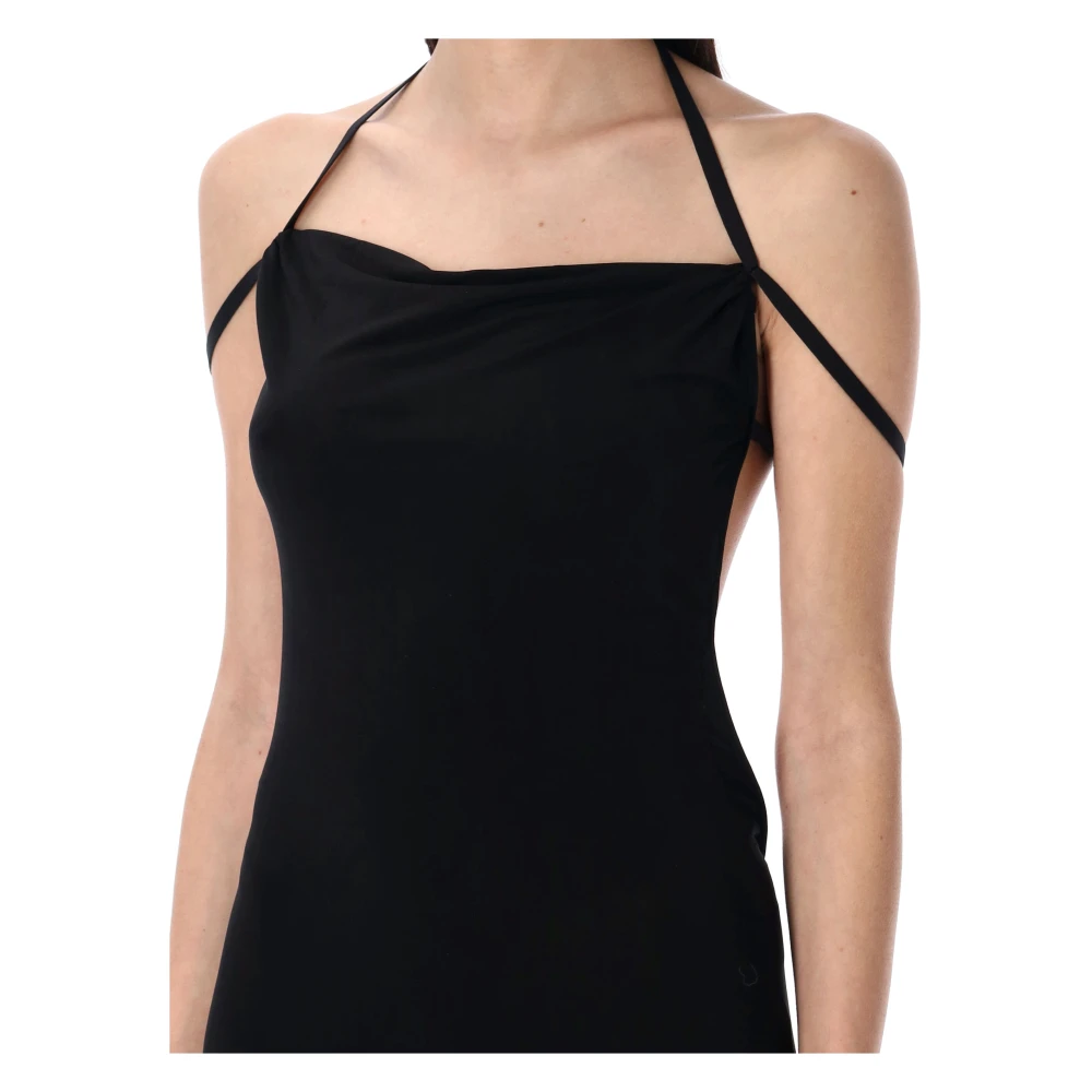 Marine Serre Zwarte Gedrapeerde Jersey Lange Jurk Black Dames
