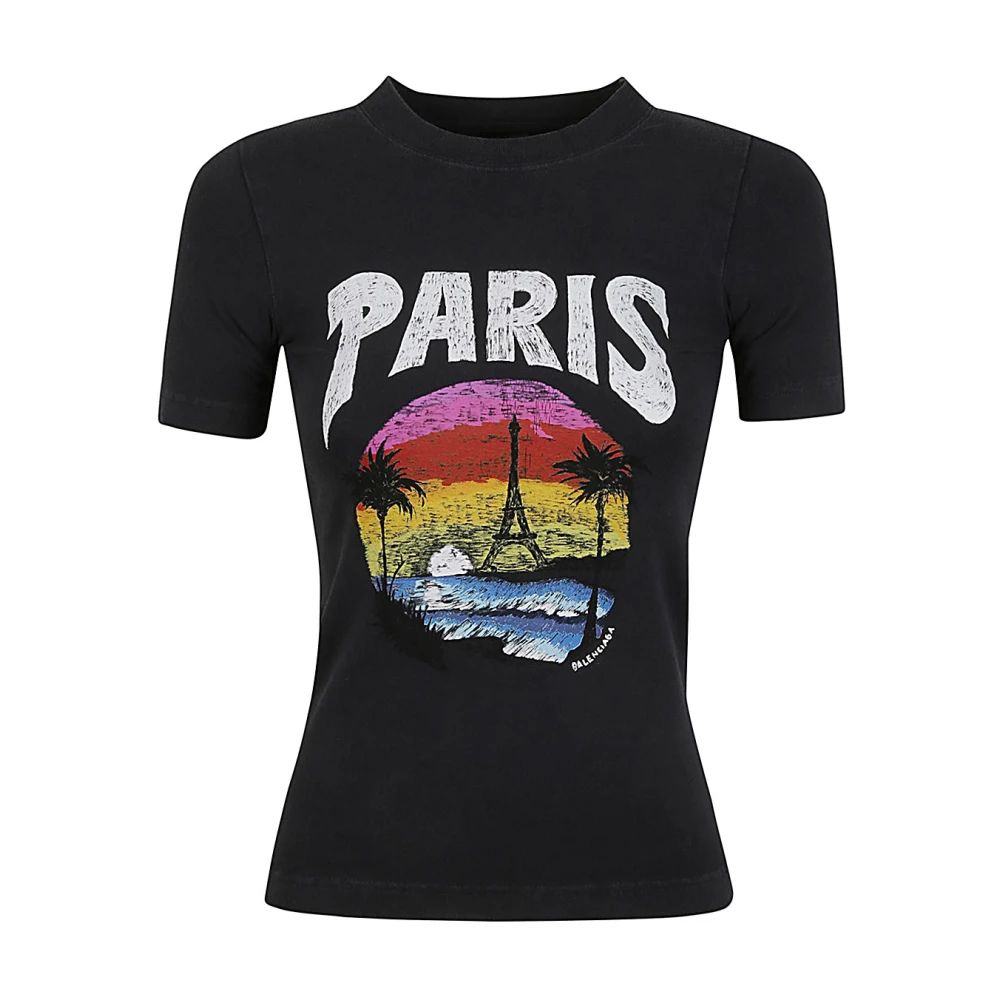 Balenciaga Zwart Paris Tropical T-shirt Black Dames