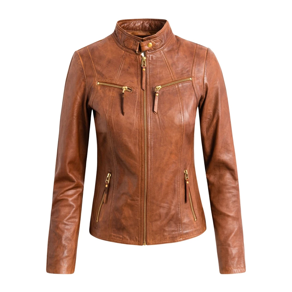 Btfcph Brown Leather Jackets, Female, Xl, Classic Biker Leather Jacket
