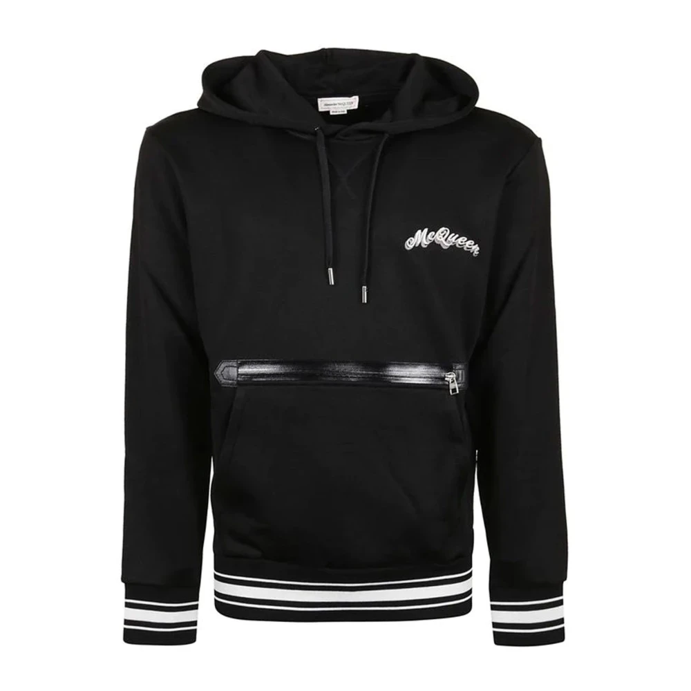 Alexander mcqueen Hoodie met logo en geribbelde afwerking Black Heren
