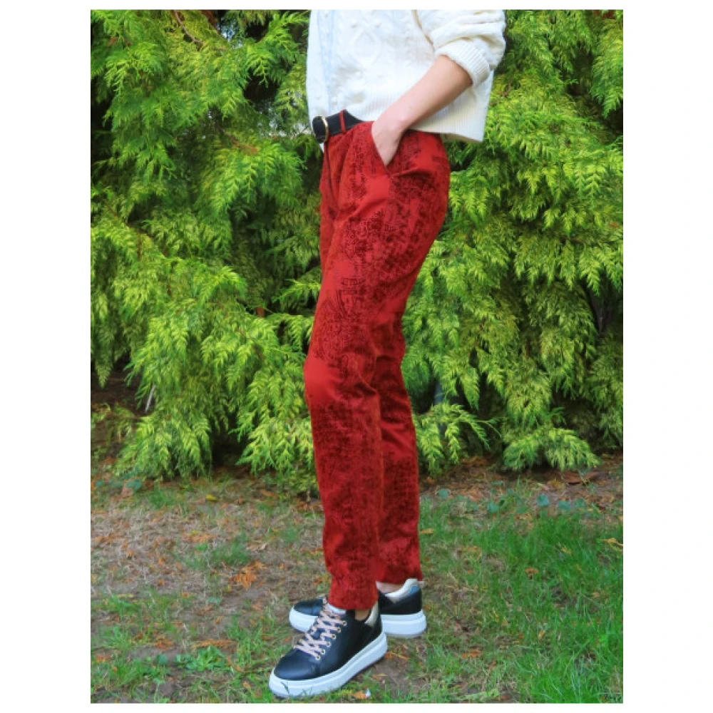 Mason's Slimme Velvet New York Broek met Kasjmier Motief Red Dames