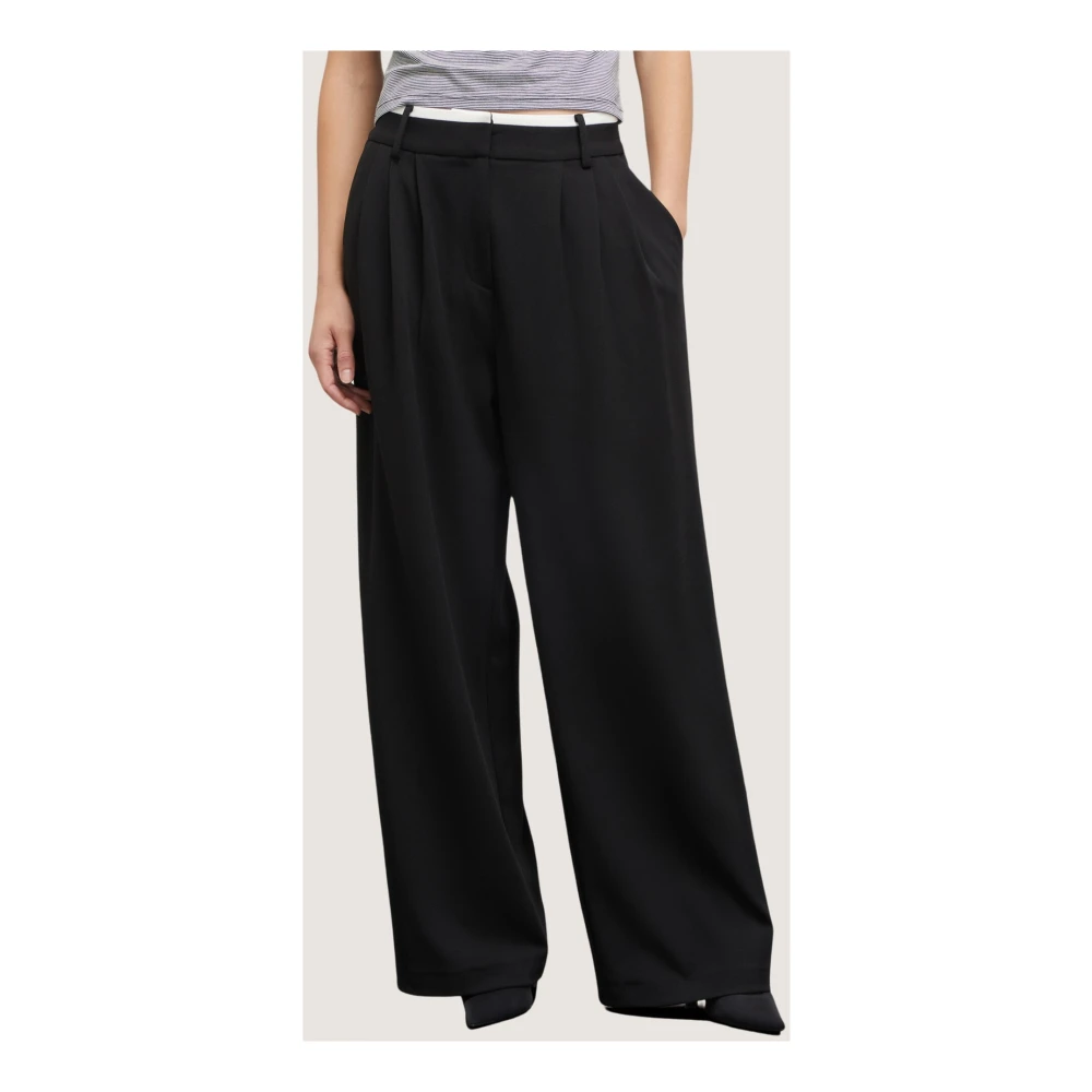 Motivi Palazzo-broek met plooien en contrasterende randen Black Dames