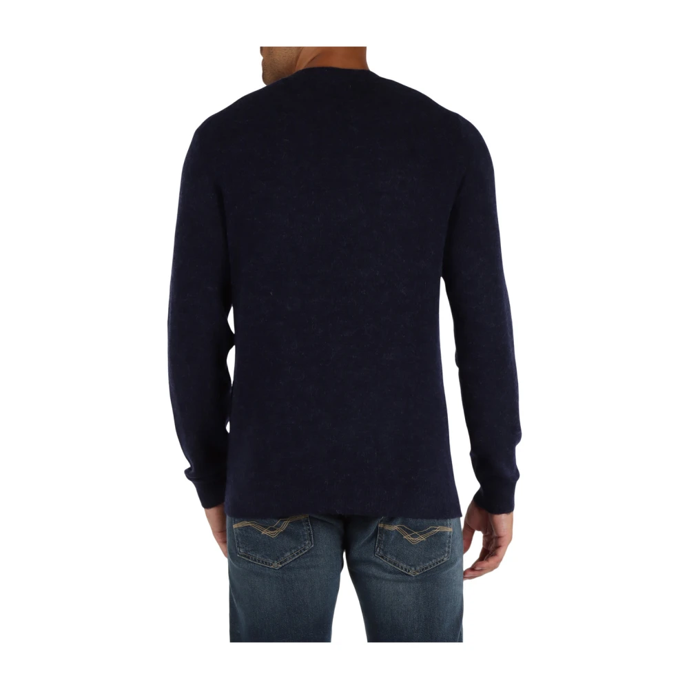 Sun68 Merino Alpaca Wol Logo Geborduurde Trui Blue Heren