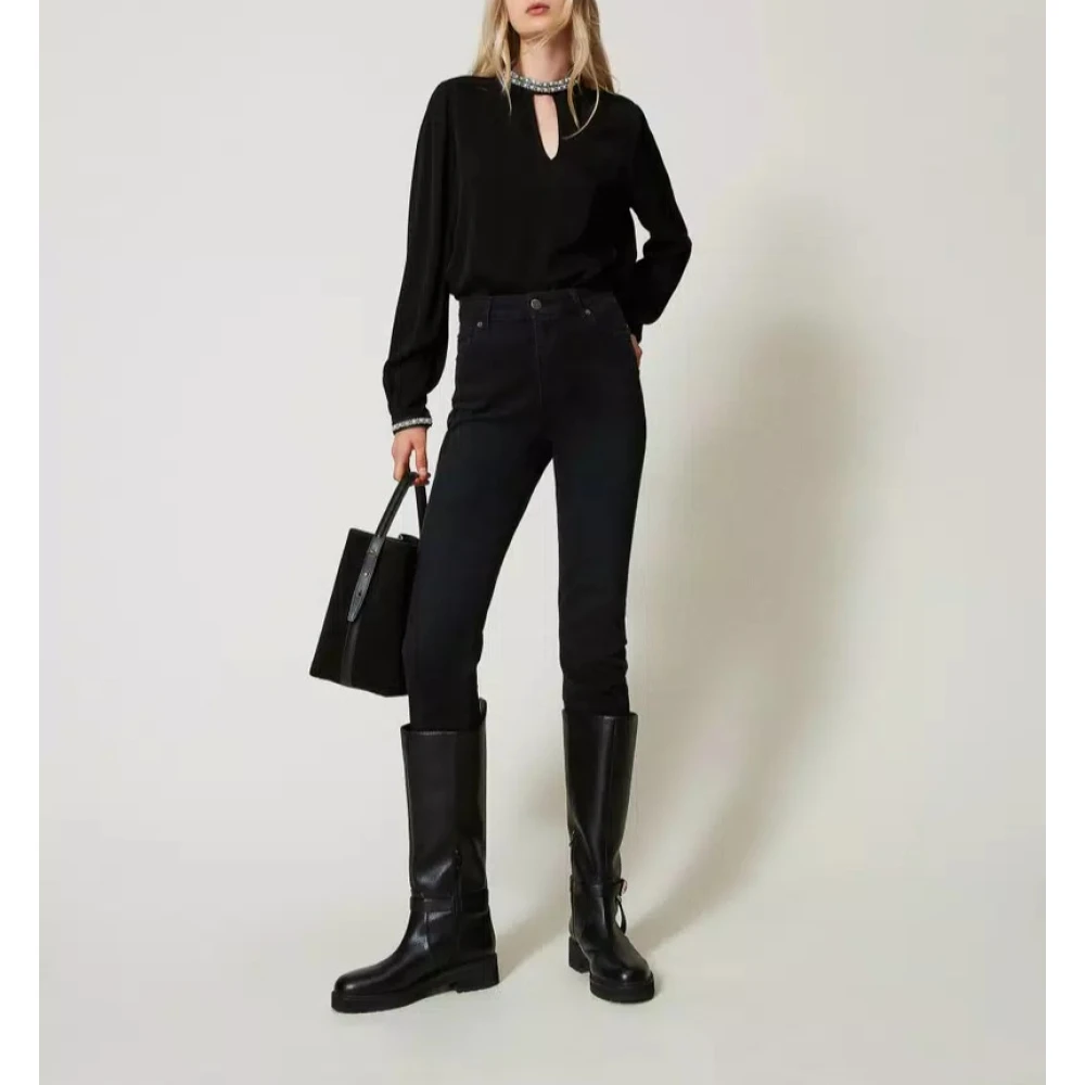 Twinset Crepe blouse met borduurwerk Black Dames