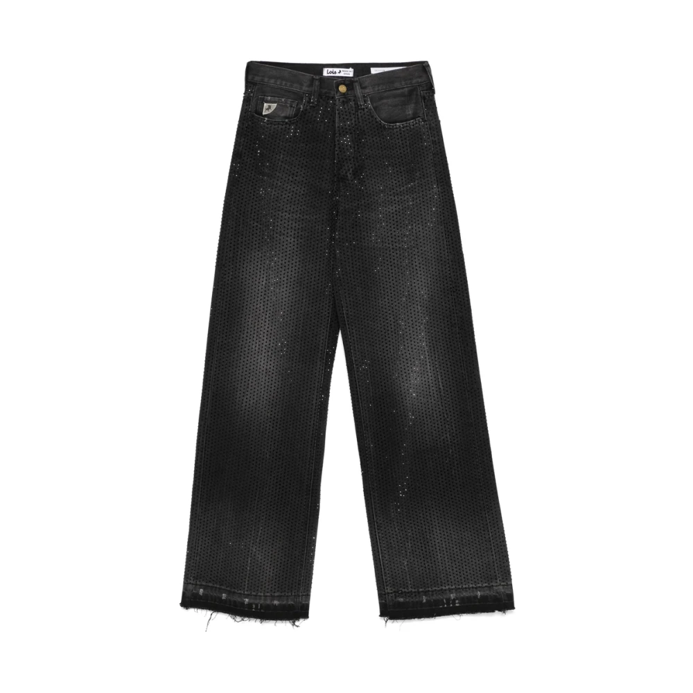 Lois Zwarte Kristalversierde Knoopsluiting Jeans Black Dames