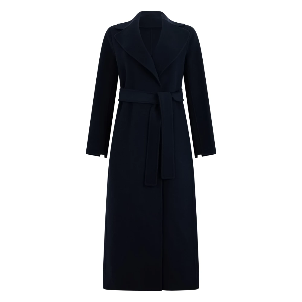 Max Mara Poldo Long Coat - Female - Belted Coats - Blue - M - Coats