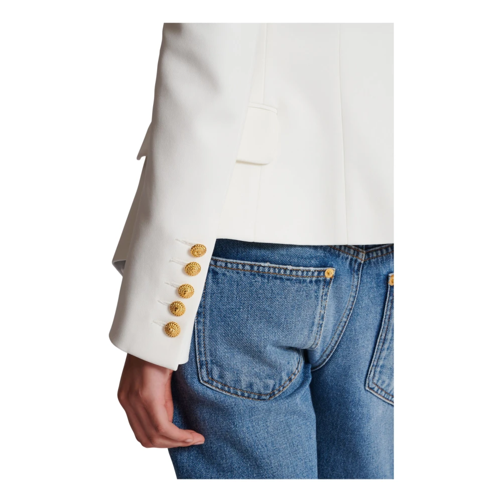 Balmain Enknoop Crepe en Satijnen Jas White Dames