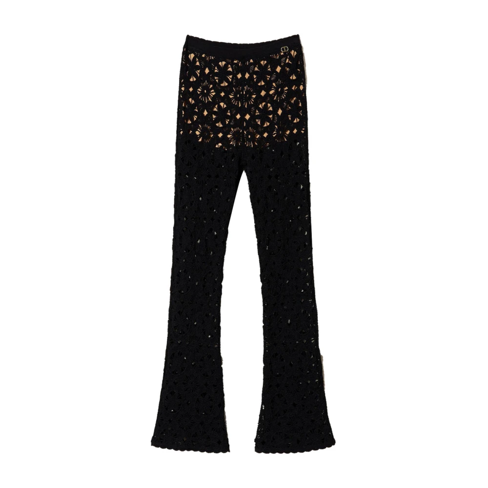 Twinset Flare Crochet Gebreide Broek Zwart Black Dames