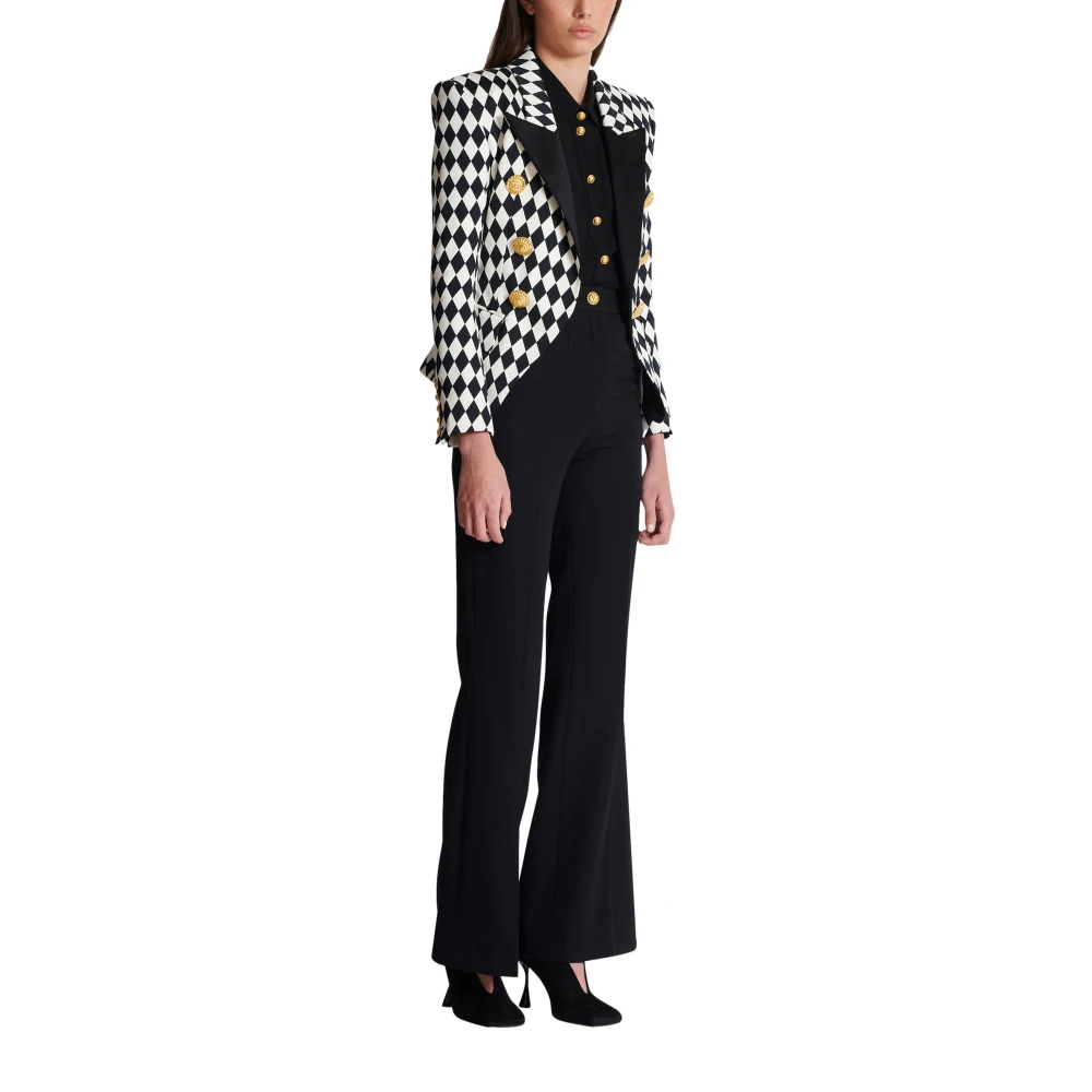 Balmain 6-knoops Diamond crêpe jas Black Dames