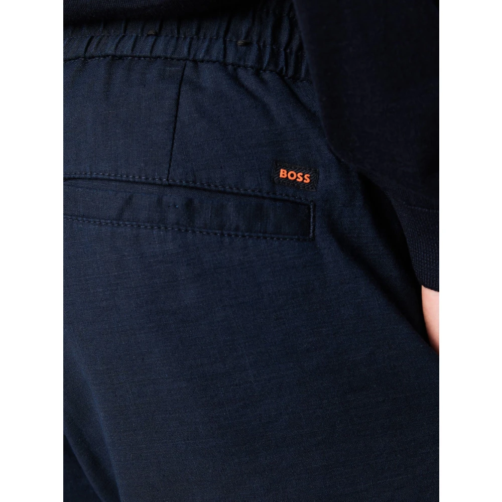 Hugo Boss Blauwe Linnen Jogger Broek Blue Heren