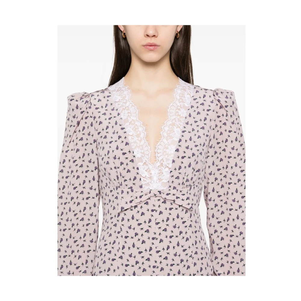 Alessandra Rich Lila Kant V-Hals Jurk Purple Dames