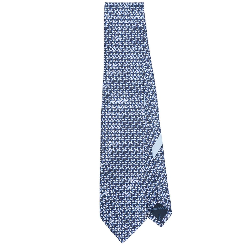 Salvatore Ferragamo Blauwe stropdas met punt Blue Heren