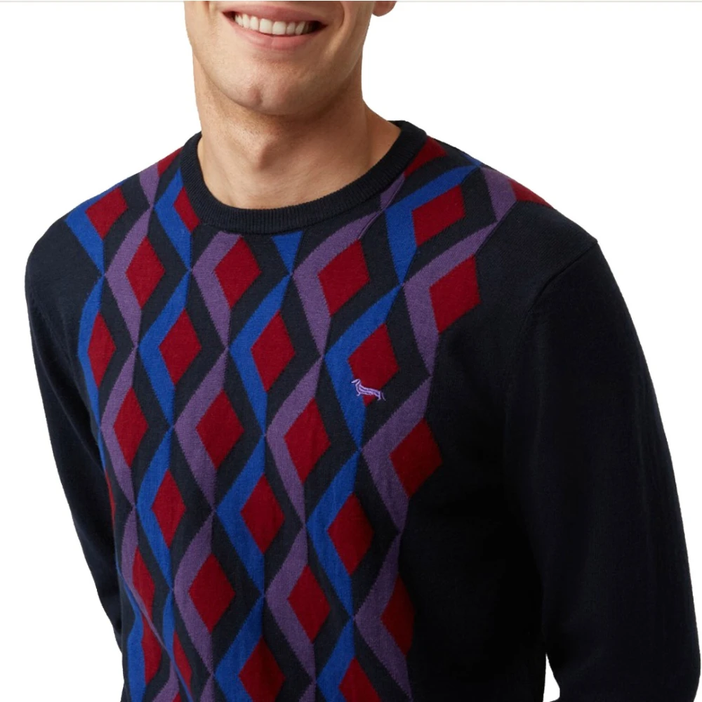 Harmont & Blaine Geometrisch Diamantpatroon Crew-neck Sweater Blue Heren
