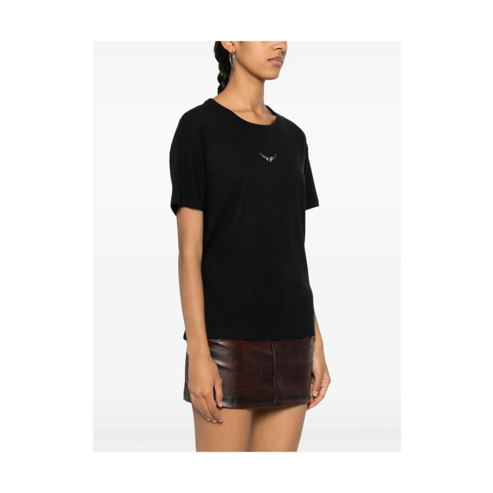 Zadig & Voltaire T-shirt met kristalversierde vleugels Black Dames