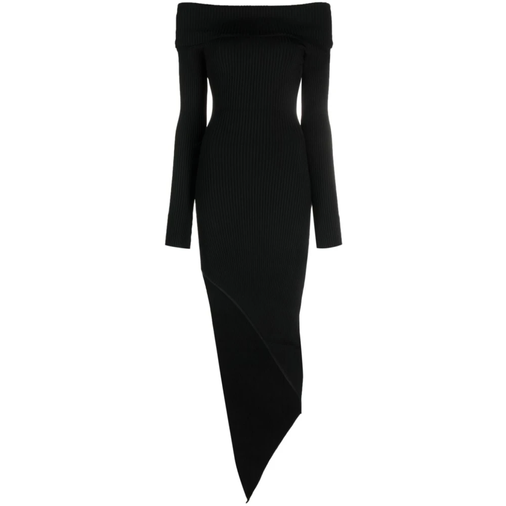 David Koma Zwarte gebreide jurk met asymmetrische zoom Black Dames