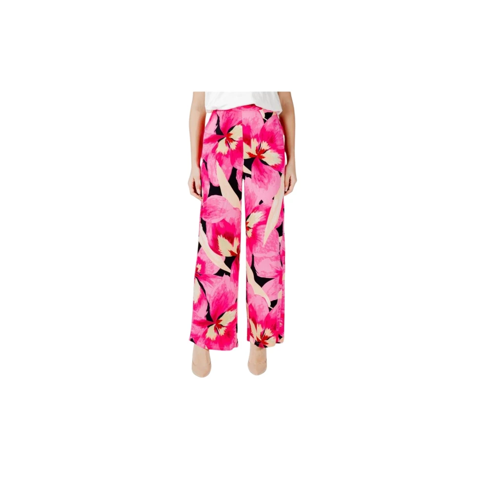 Only Women's Pink Wide Trousers, M, Viscose Tapered Trousers