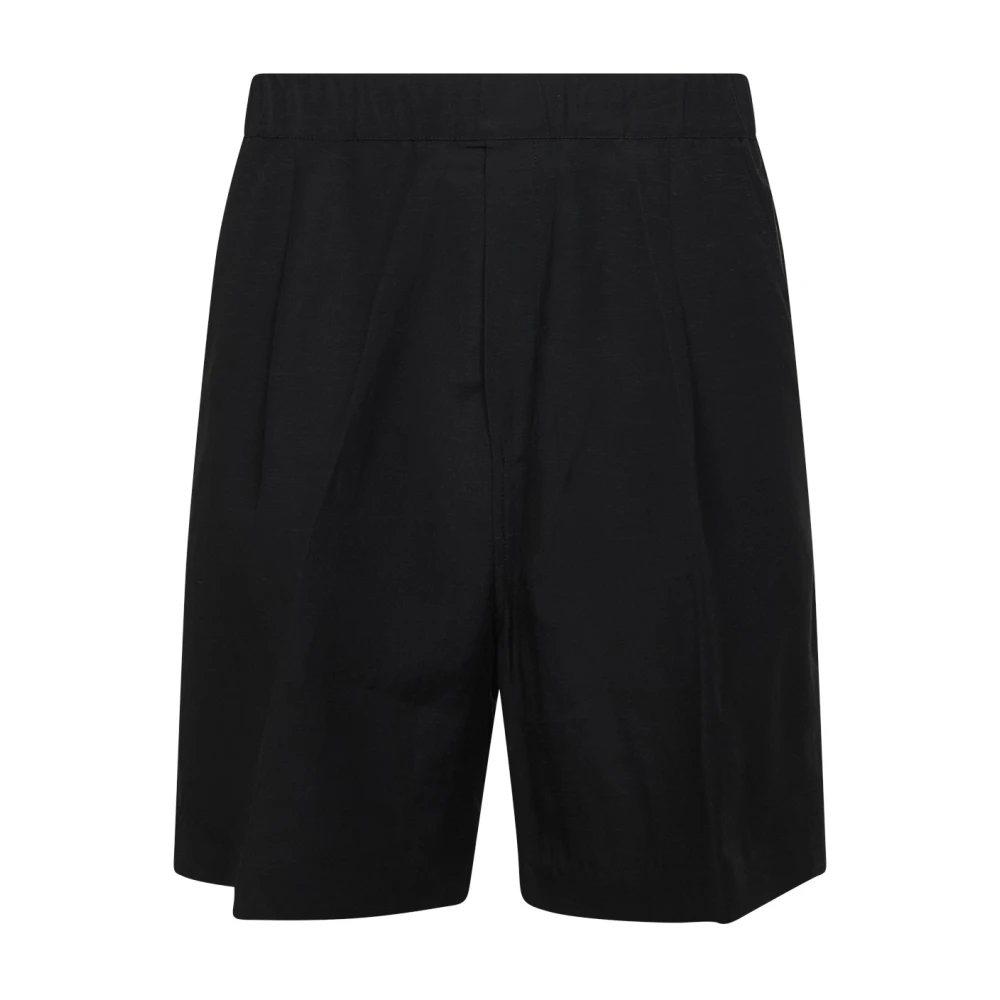 Laneus Men's Black Casual Shorts, M, Viscose And Linen Bermuda Shorts