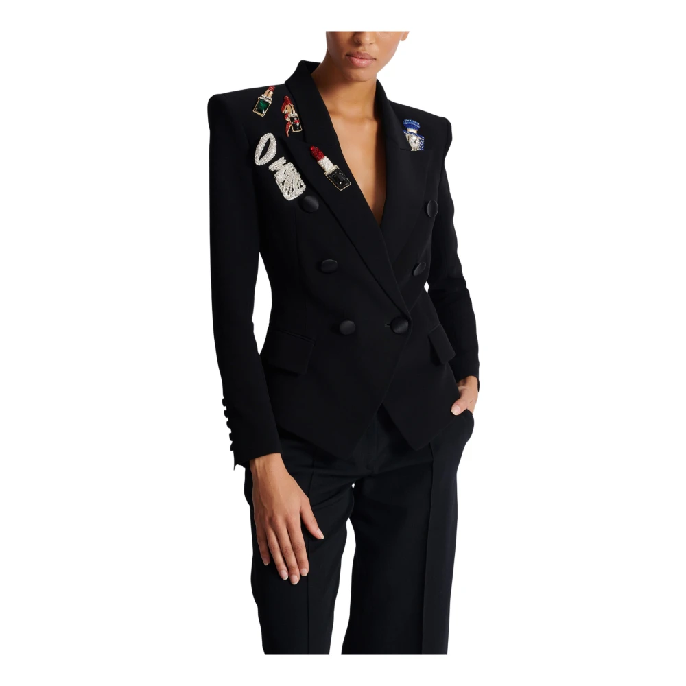 Balmain Aansluitend jasje met 6 knopen en patches Black Dames