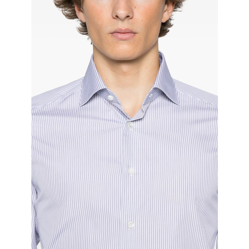 Ermenegildo Zegna Gestreept Katoenen Overhemd Blue Heren