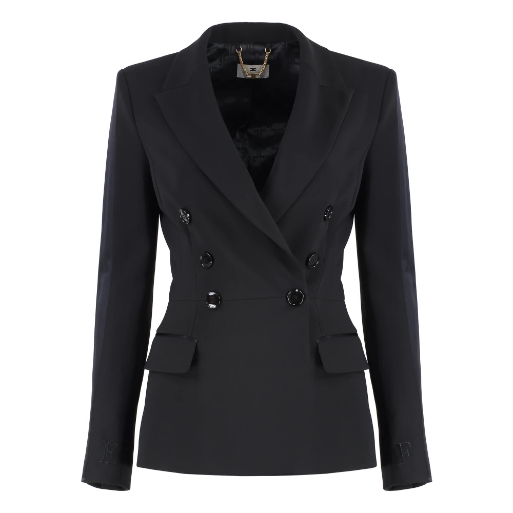 Elisabetta Franchi Satin Revers Blazer met Zakken Black Dames
