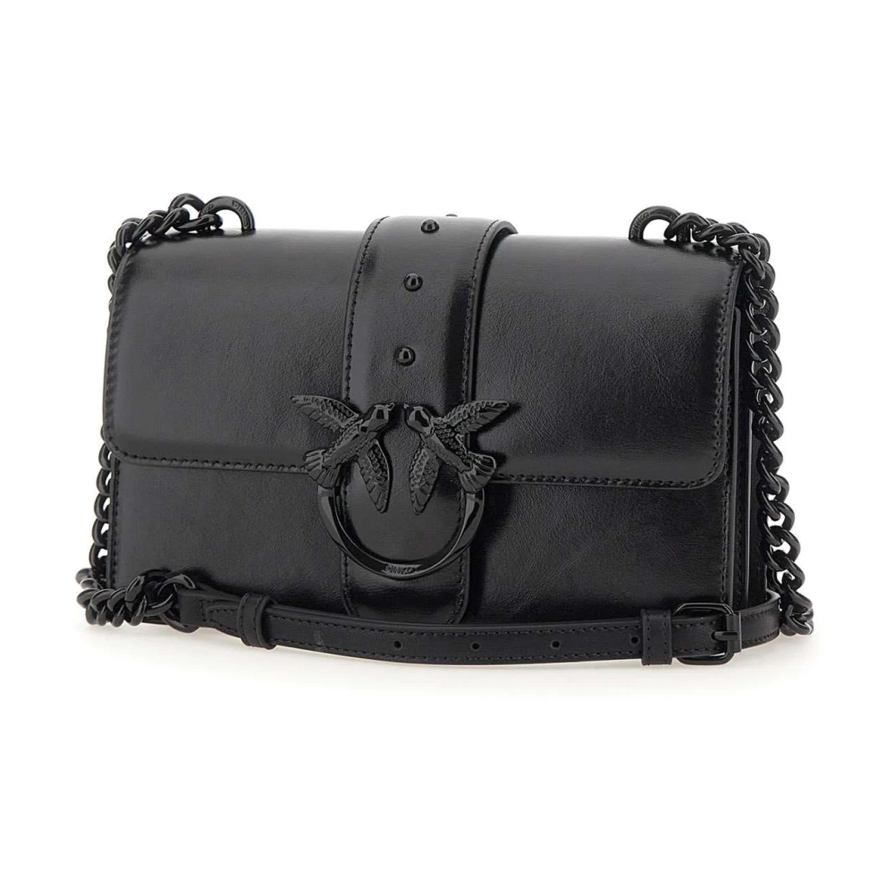 Pinko Zwarte Leren Mini Tas met Metalen Gespsluiting Black Dames