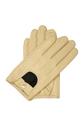 Beige slätt läder bilhandskar