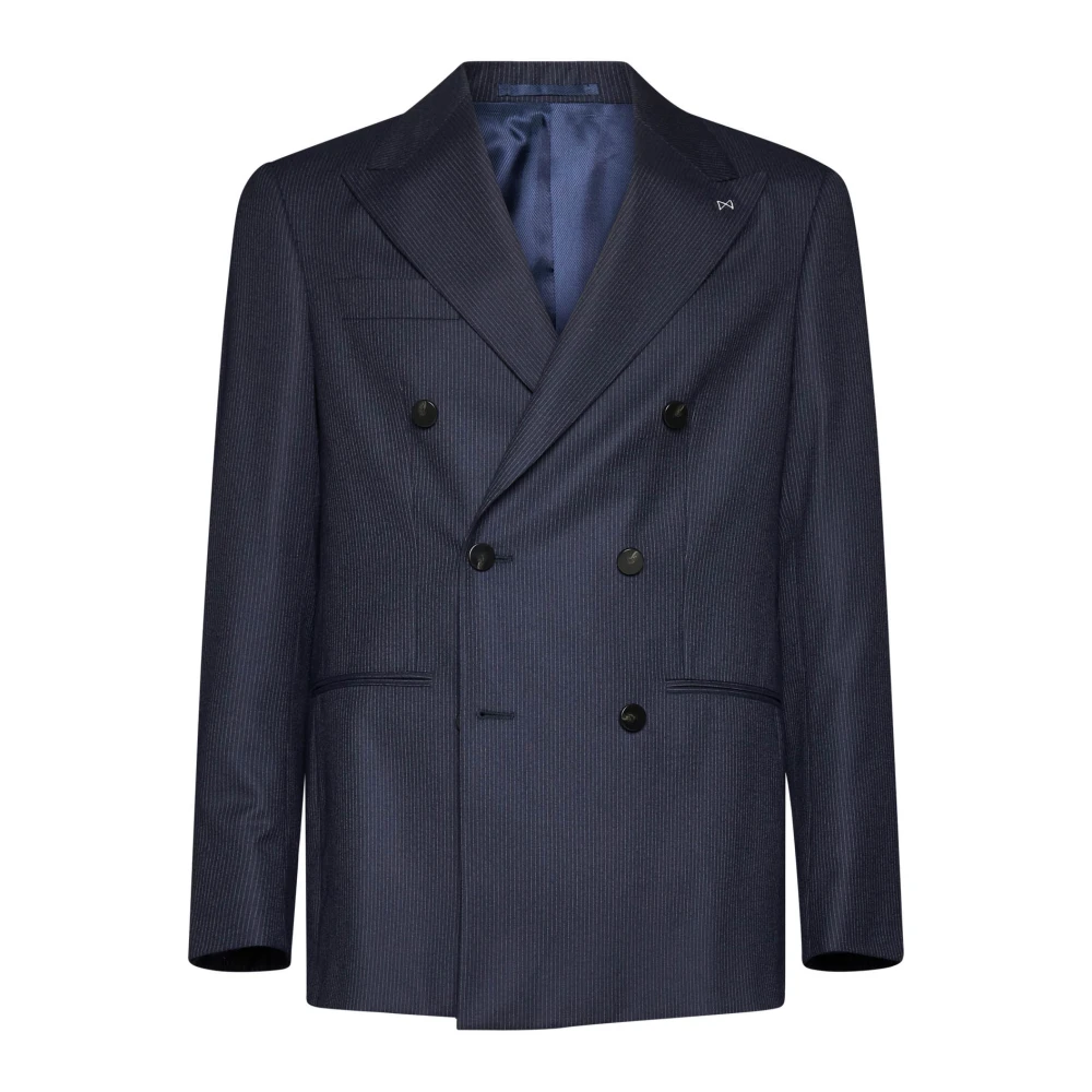 D4.0 Gestreepte wollen blazer met pieklapels Blue Heren