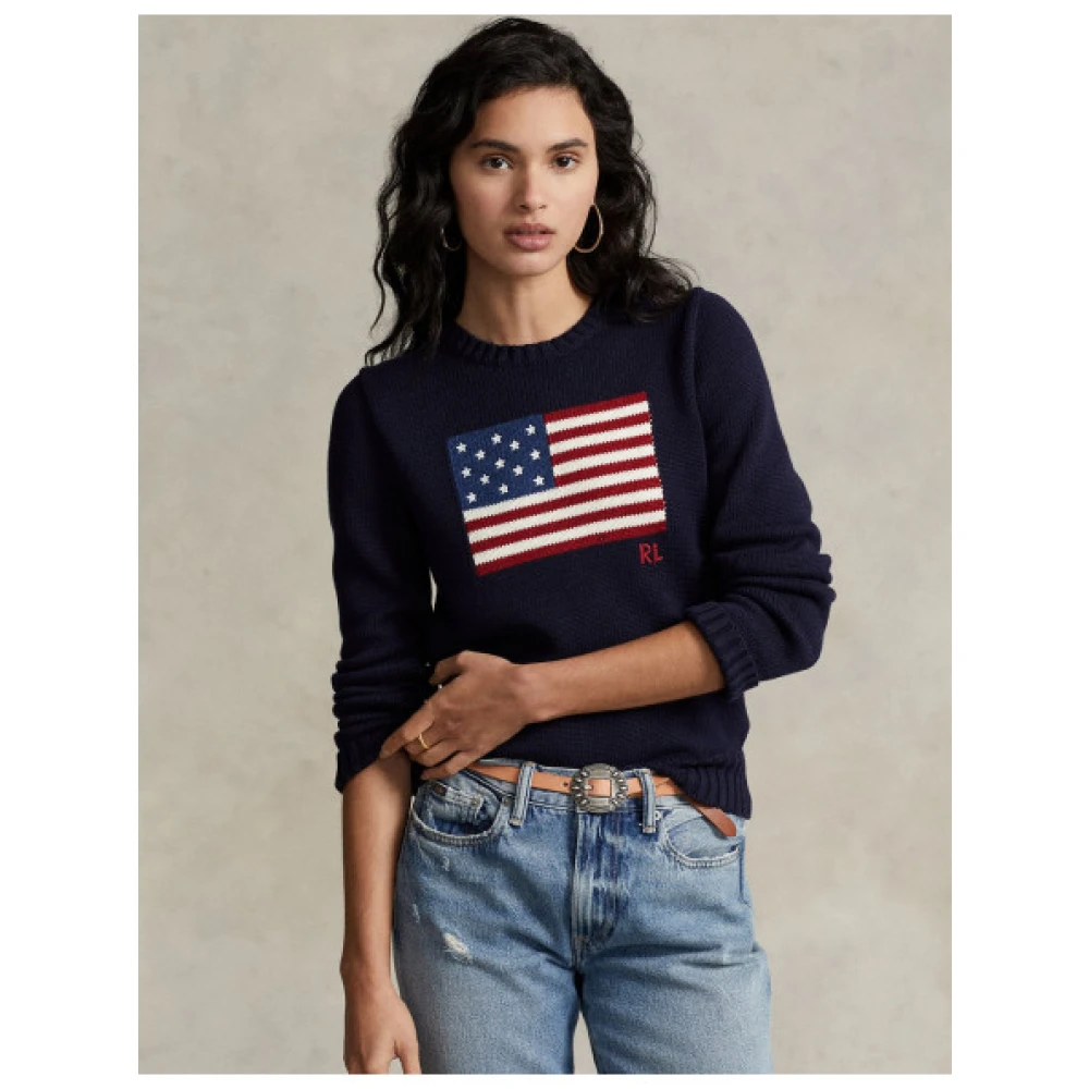Polo Ralph Lauren Katoenen trui met Amerikaanse vlag Blue Dames