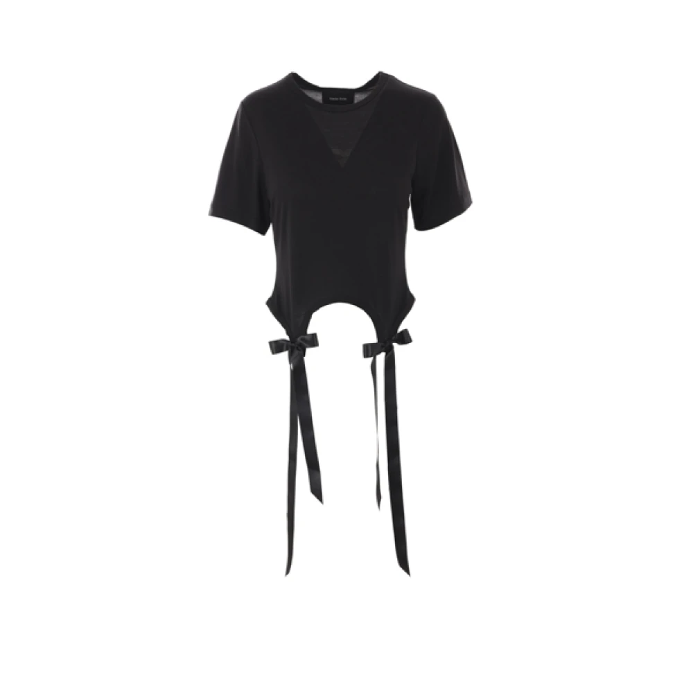 Simone Rocha Zwarte Cropped T-shirt met Asymmetrische Zoom Black Dames