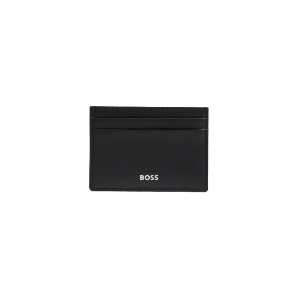 Hugo Boss Zwarte leren kaarthouderportemonnee Black Heren
