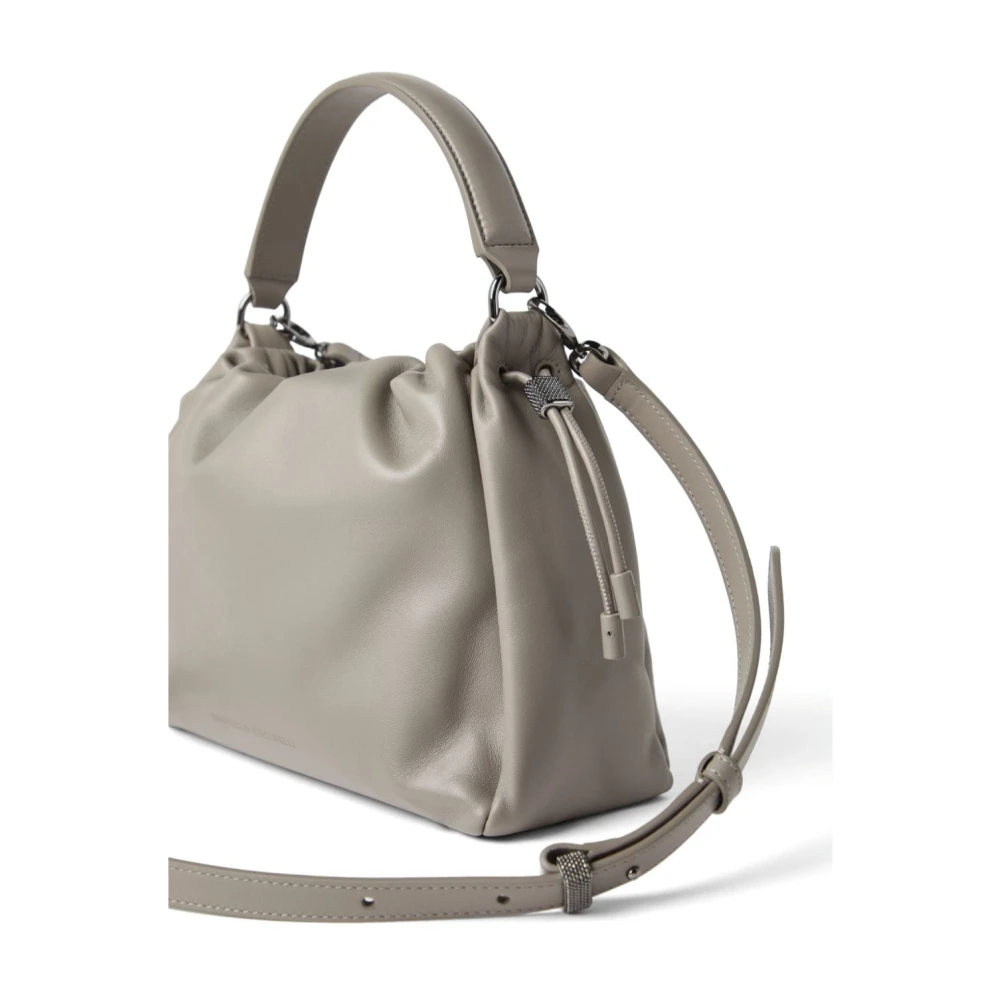 BRUNELLO CUCINELLI Stijlvolle Leren Trekkoord Schoudertas Gray Dames