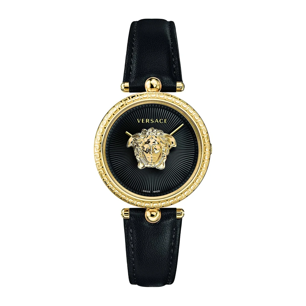 Versace Women's Multicolor Watches, One Size, Palazzo Black Leather Strap Watch