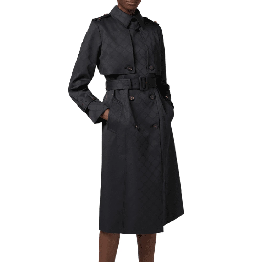 Elisabetta Franchi Jacquard Technische Stof Trenchcoat Black Dames