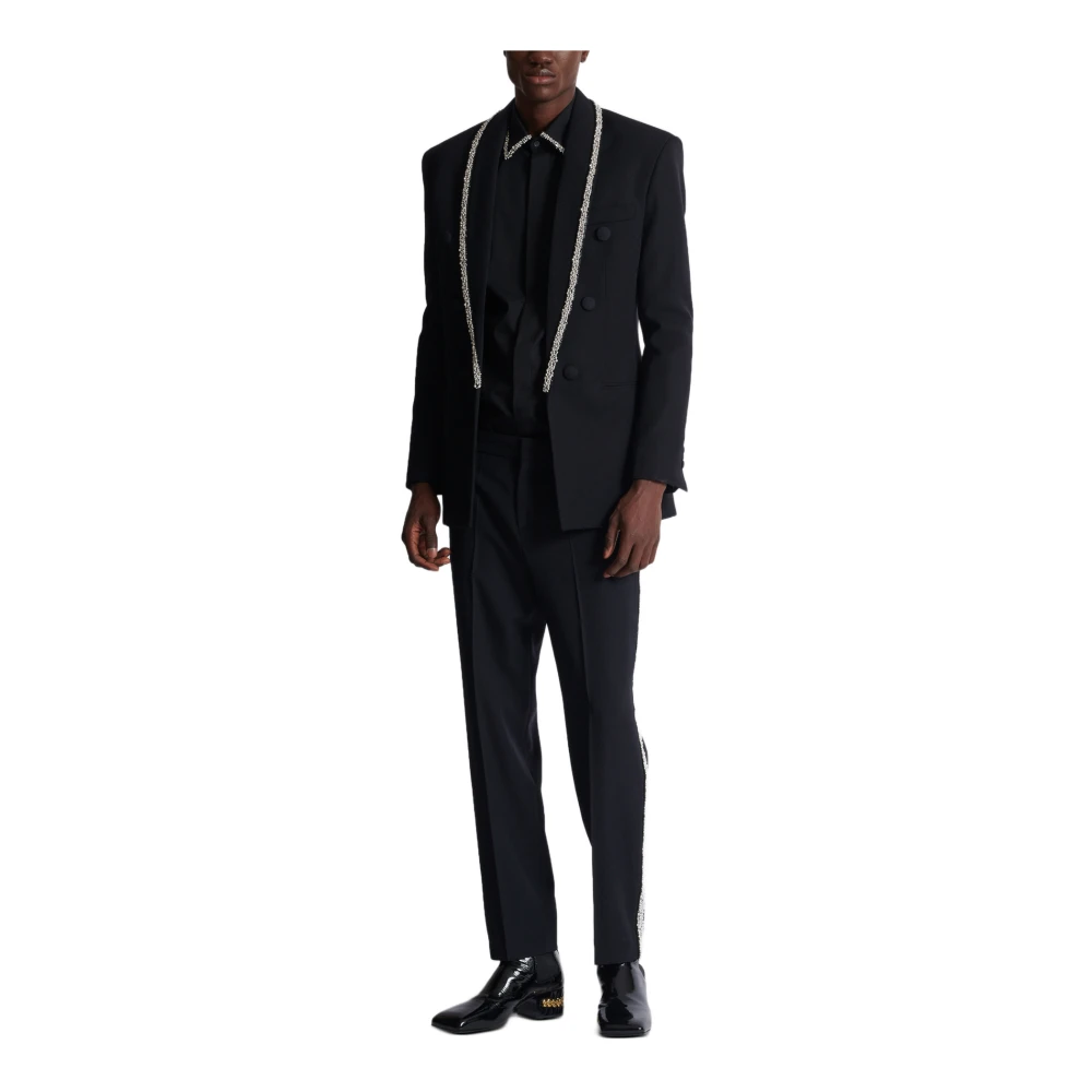 Balmain Jasje van graan met geborduurde kraag Black Heren