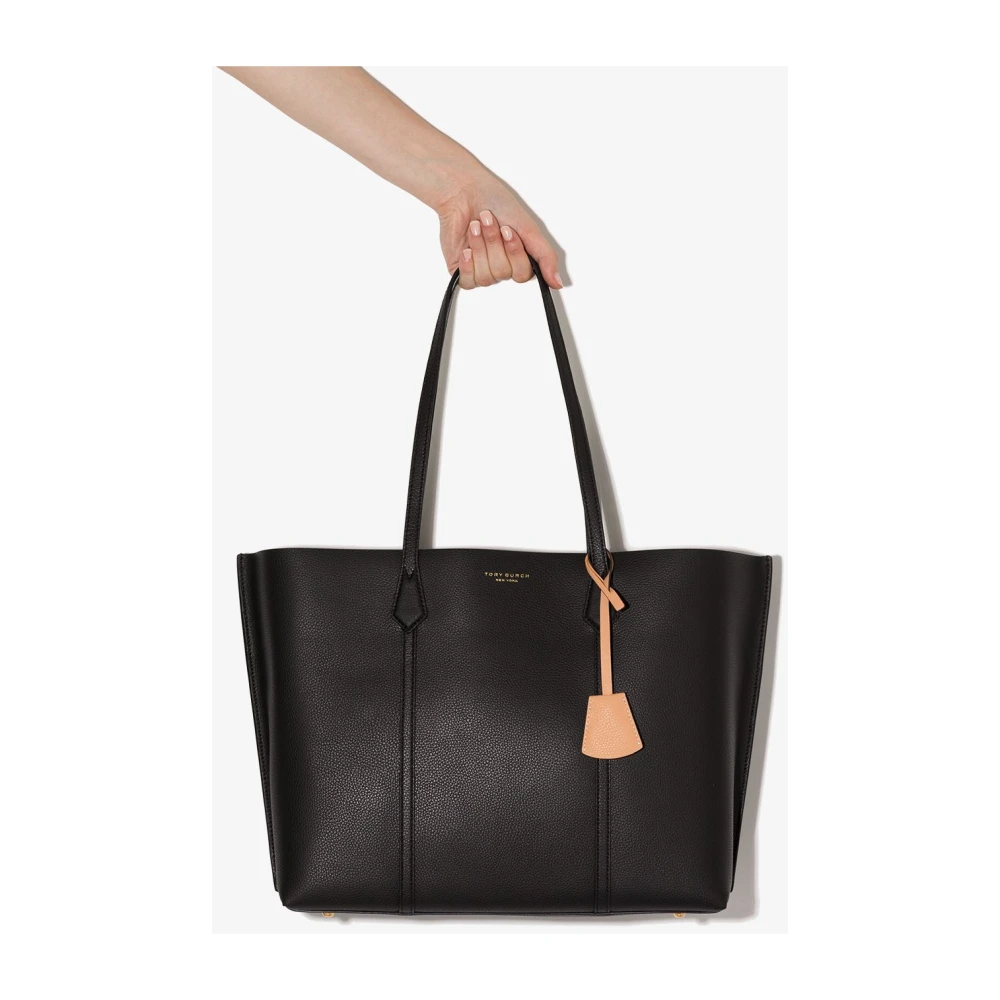 TORY BURCH Zwarte leren Triple-Compartment Tote Tas Black Dames