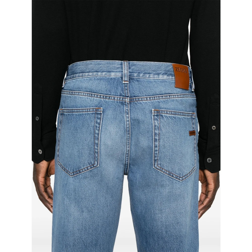 Ermenegildo Zegna Stad Katoenen Jeans met Leren Logo Blue Heren