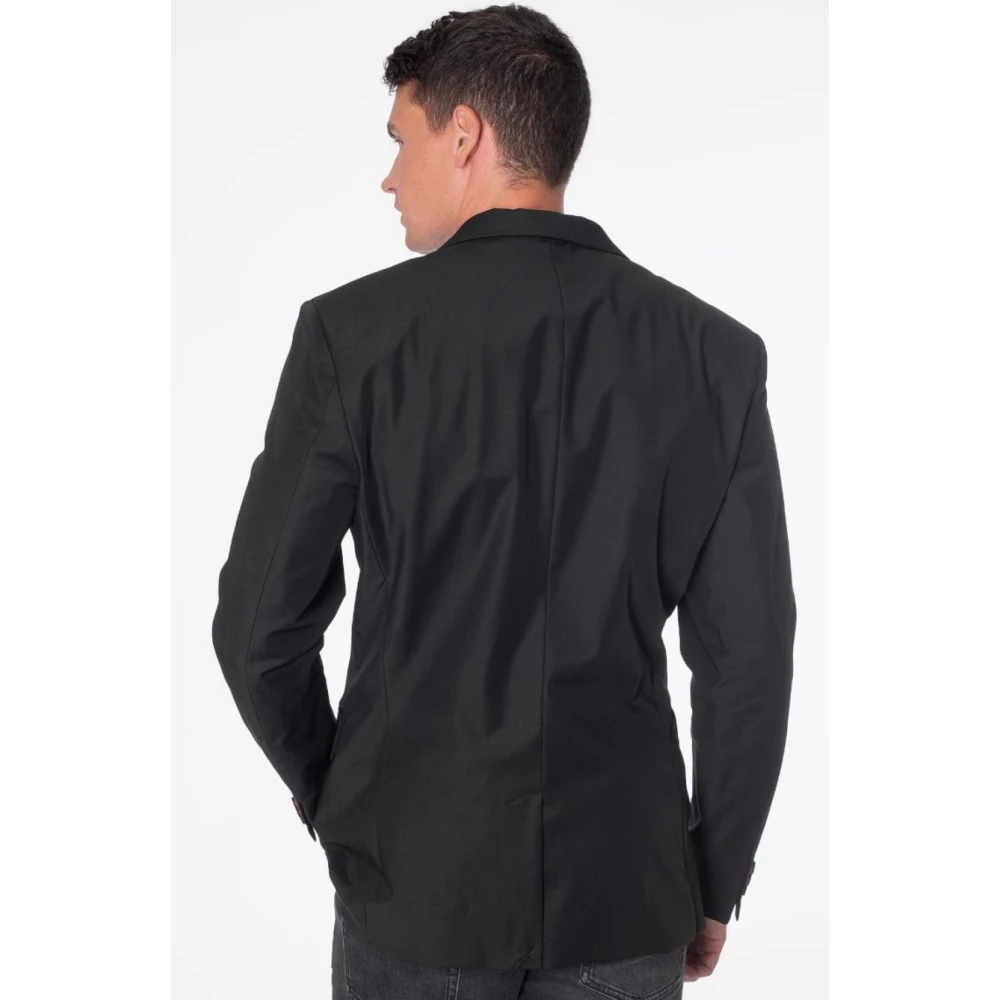 Guess Aansluitende Katoenen Blazer Zwart V-Hals Black Heren