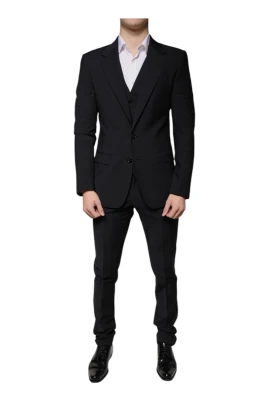 Svart ull Slim Fit 3-delat kostym