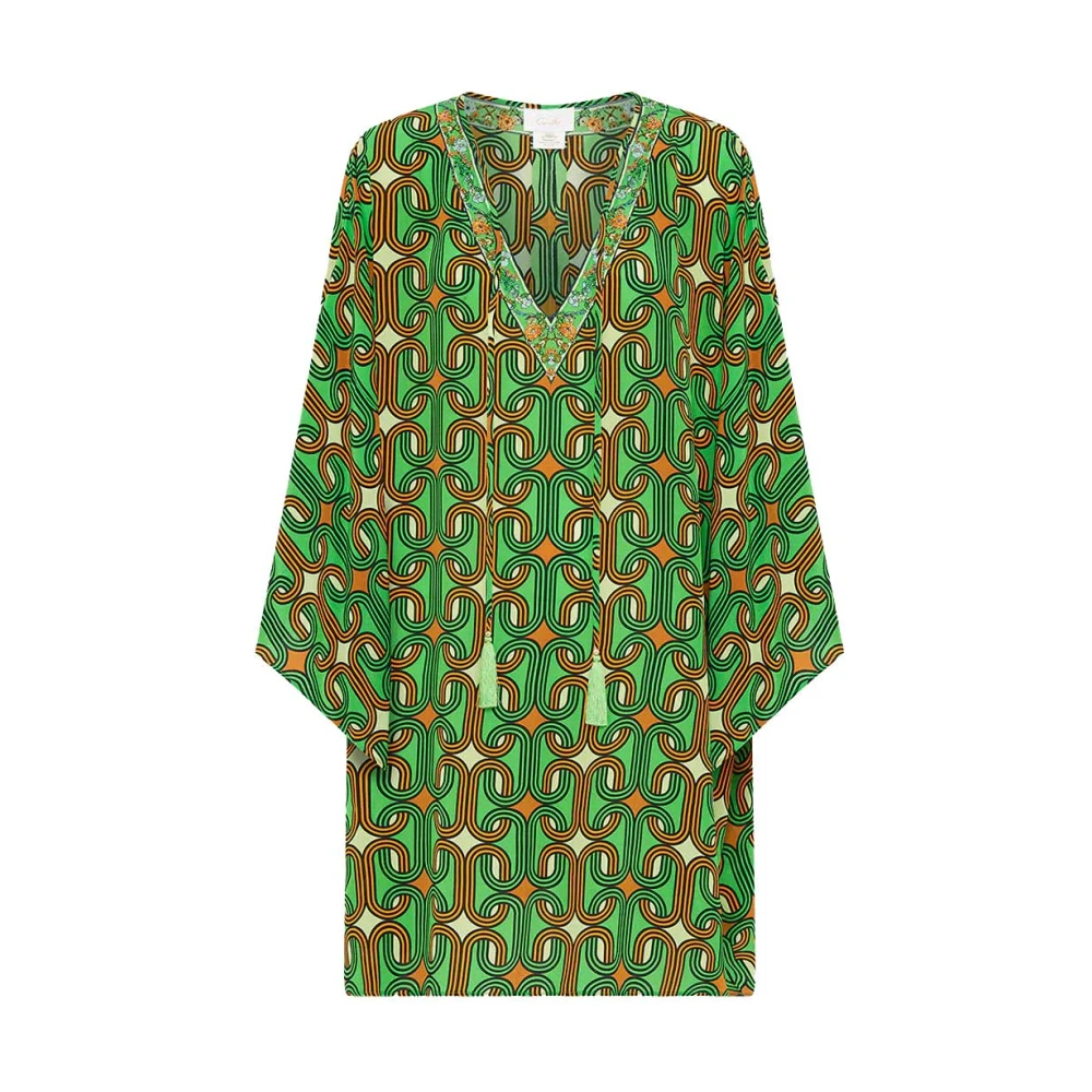 Camilla Geometrische V-hals Kaftan Goede vibes Green Dames