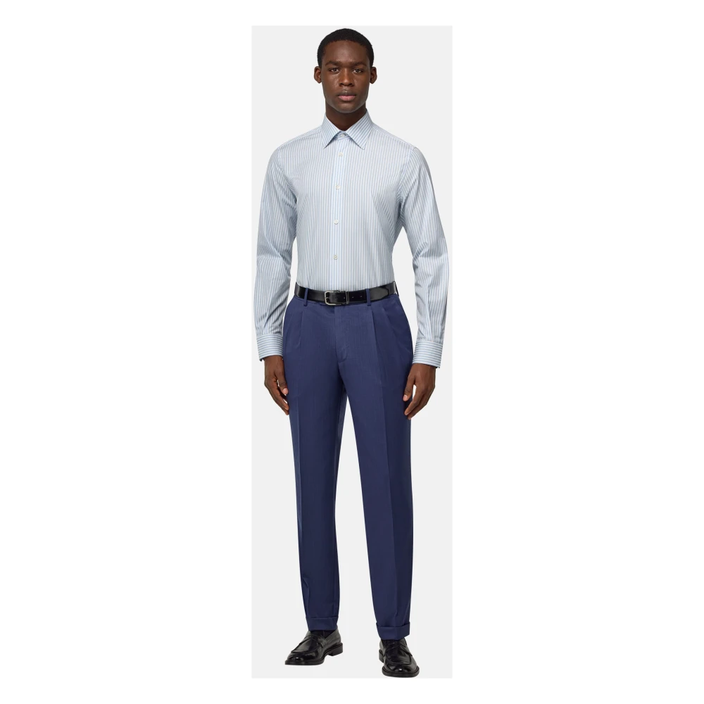 Boggi Milano Regular Fit Katoenen Dobby Overhemd Blue Heren