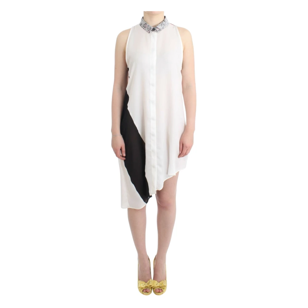Costume National Women's White Asymmetric Sleeveless Shirt Dress
